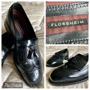 Florsheim Lexington Wingtip Loafer Mens US-9D Leather Brogue Black 17073-01 EUC